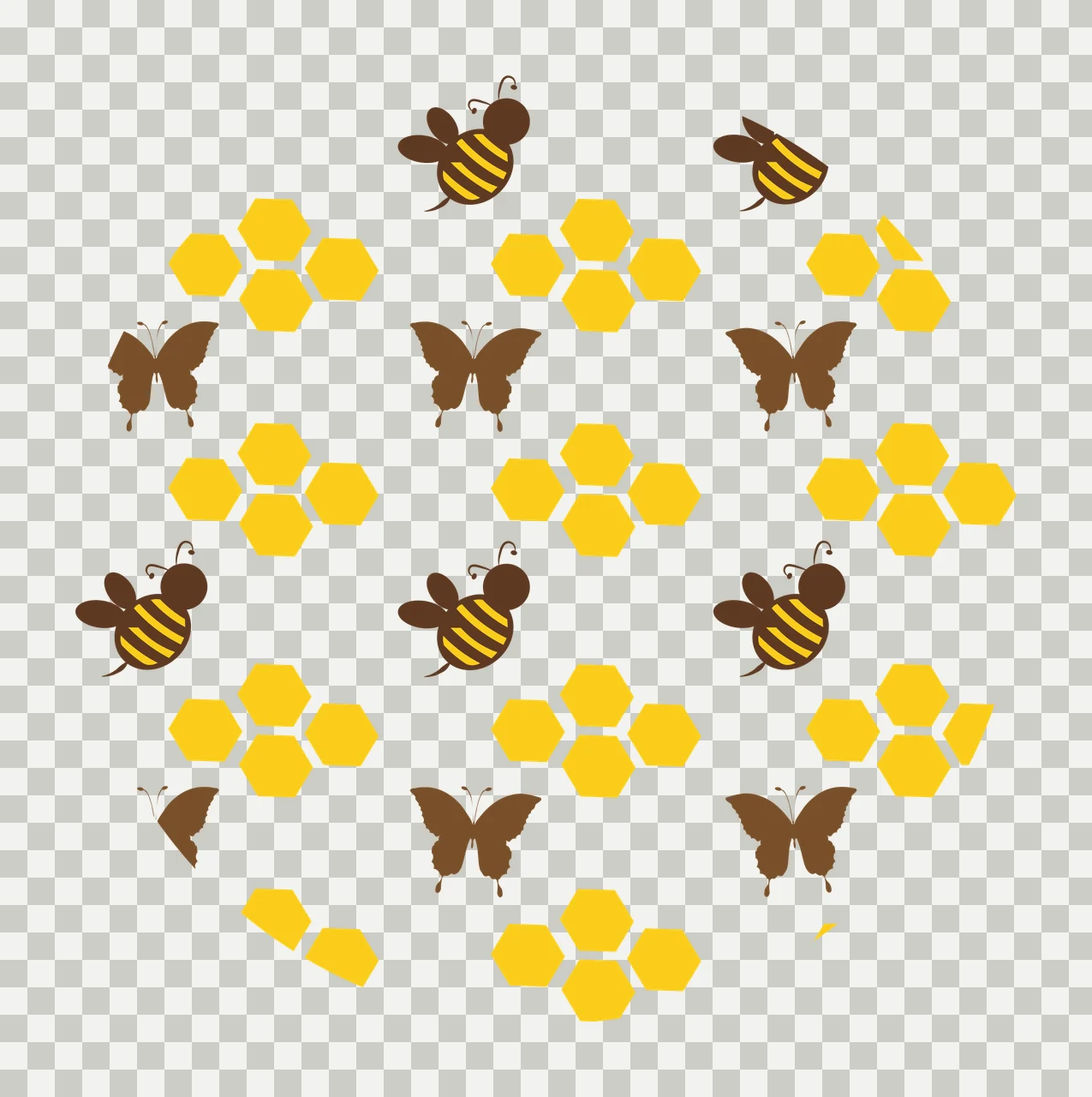 Keychain Bees And Butterflies Outline Pattern repeating hexagons transparency and detail preview thumbnail