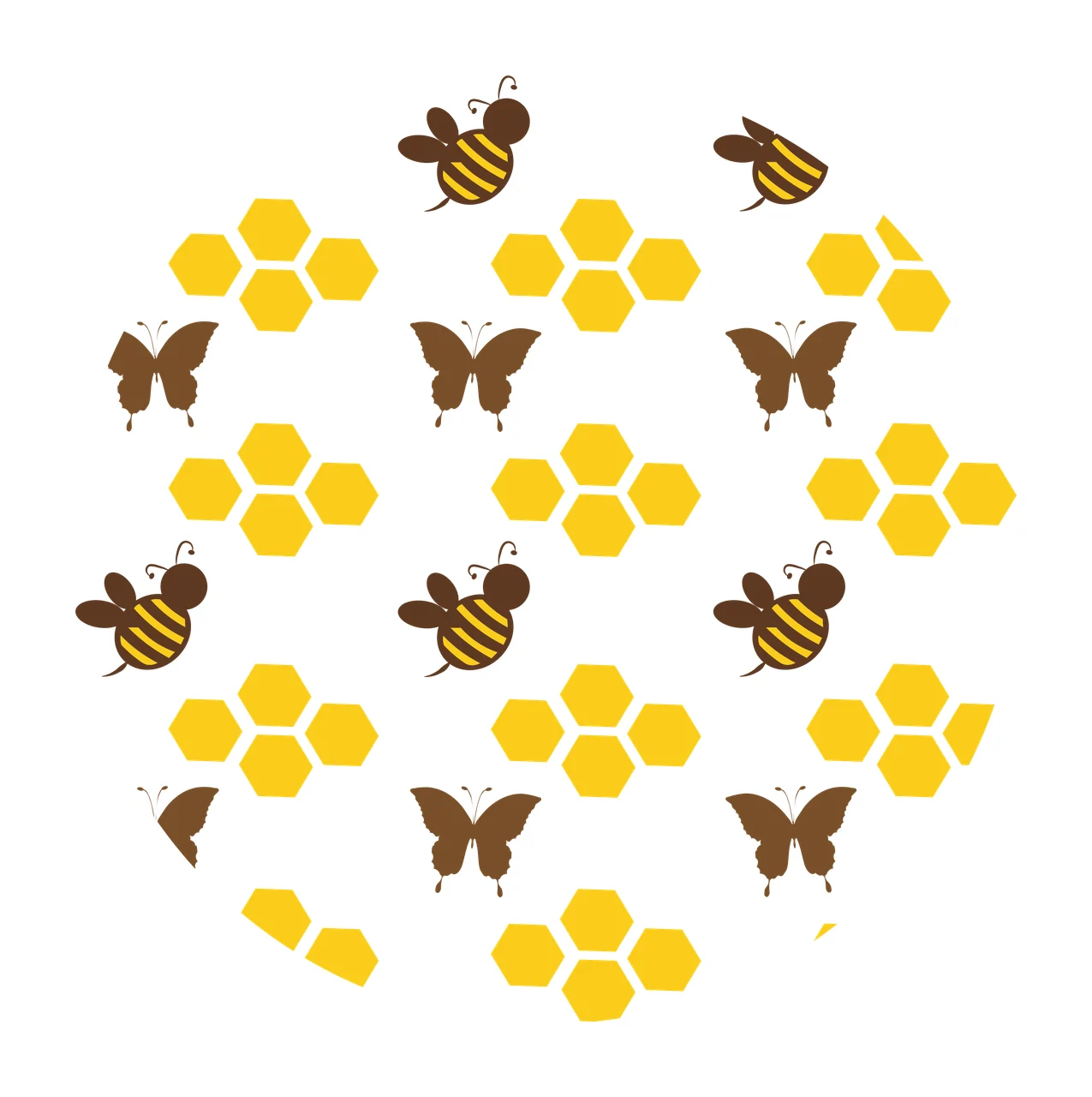 Keychain Bees And Butterflies Outline Pattern repeating hexagons