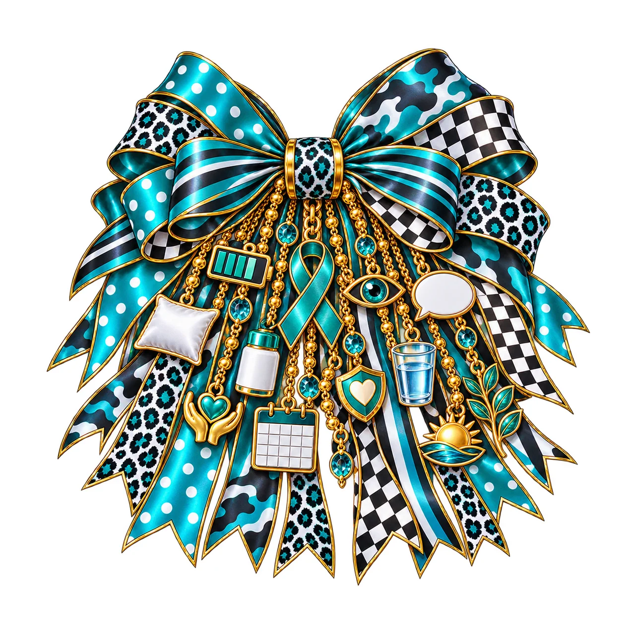 Myasthenia Gravis Awareness Bow Charm PNG, Gold Chain Charms, Transparent Sublimation Design, Digital Download