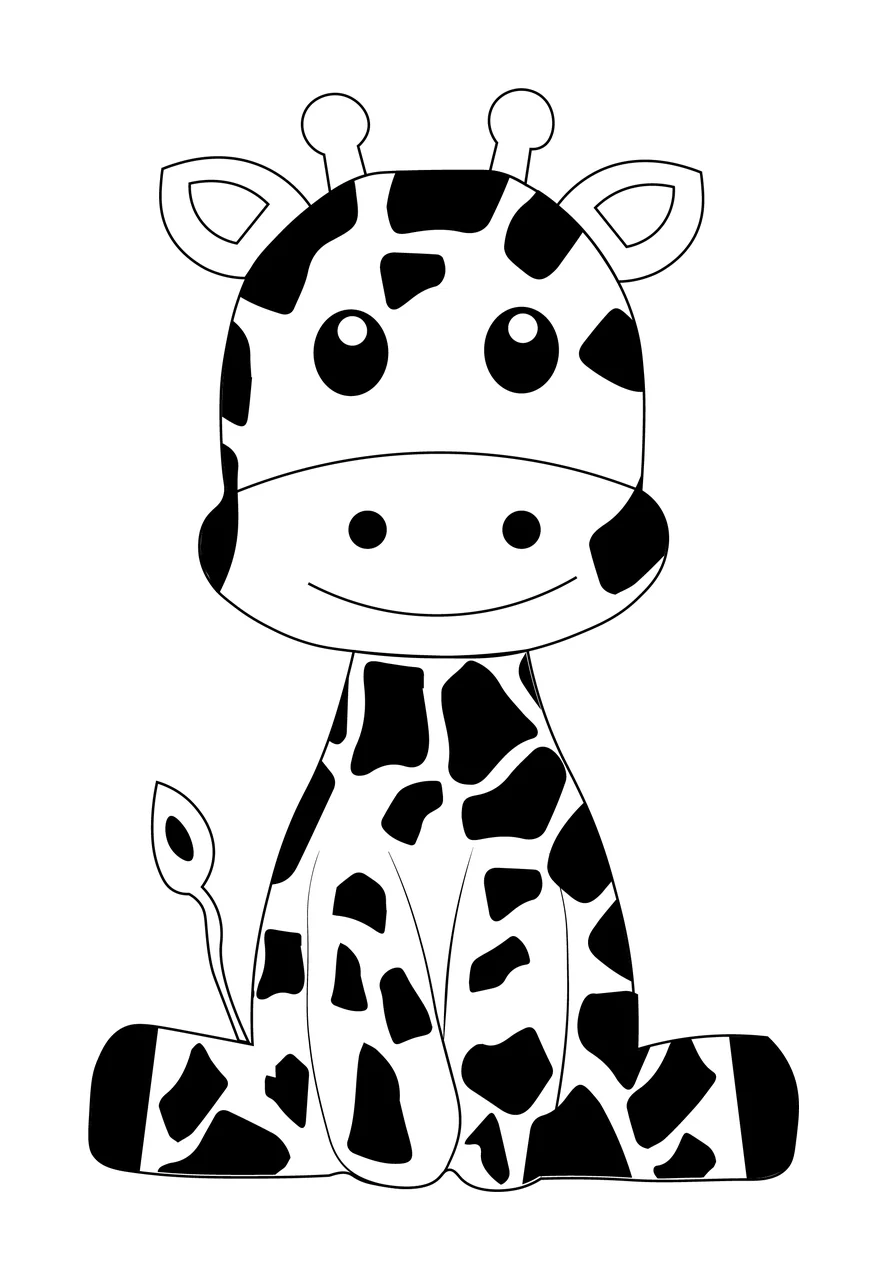 Animal Cute Spotted Giraffe Sitting Down spots tail cartoon