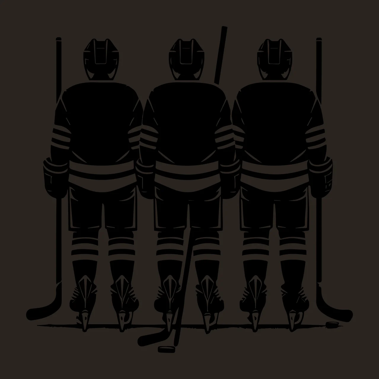 Hockey Three Players Standing Side View sticks pucks helmets contrast preview thumbnail