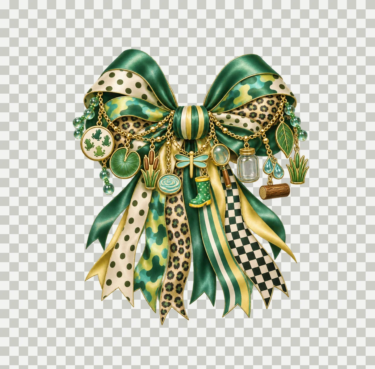 Frog Lover Bow Charm PNG, Gold Chain Charms, Transparent Sublimation Design, Digital Download transparency and detail preview thumbnail