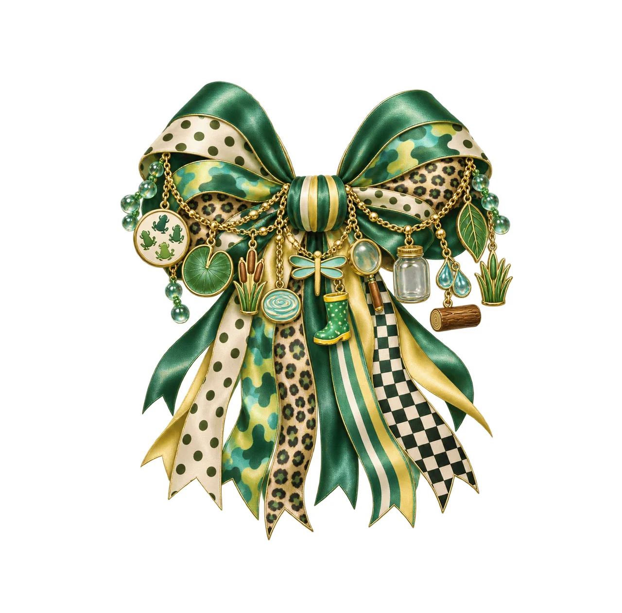 Frog Lover Bow Charm PNG, Gold Chain Charms, Transparent Sublimation Design, Digital Download