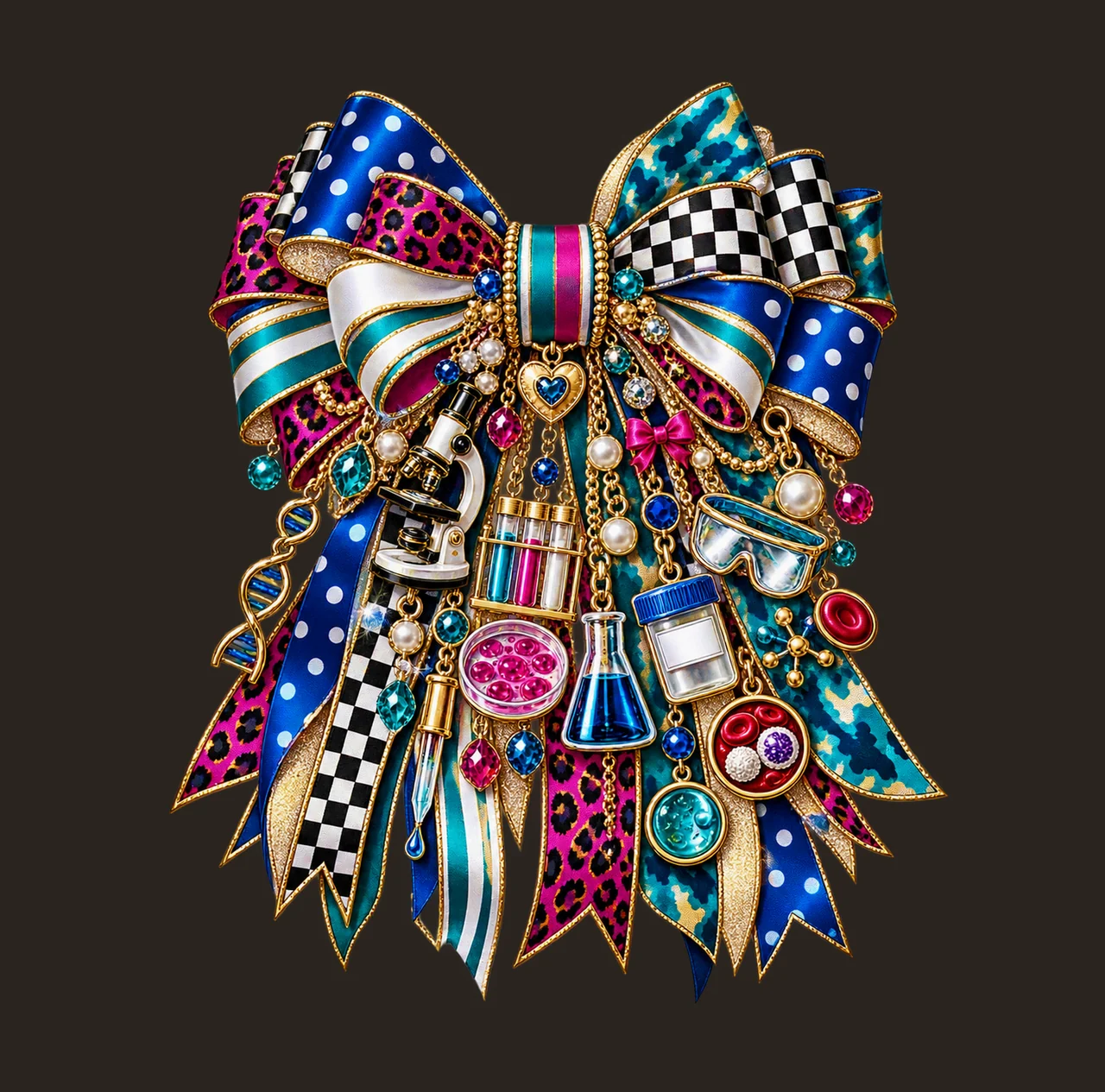 Medical Laboratory Professional Bow Charm PNG, Themed Gold Chain Charms, Coquette Ribbon Sublimation Design, Transparent Digital Download contrast preview thumbnail