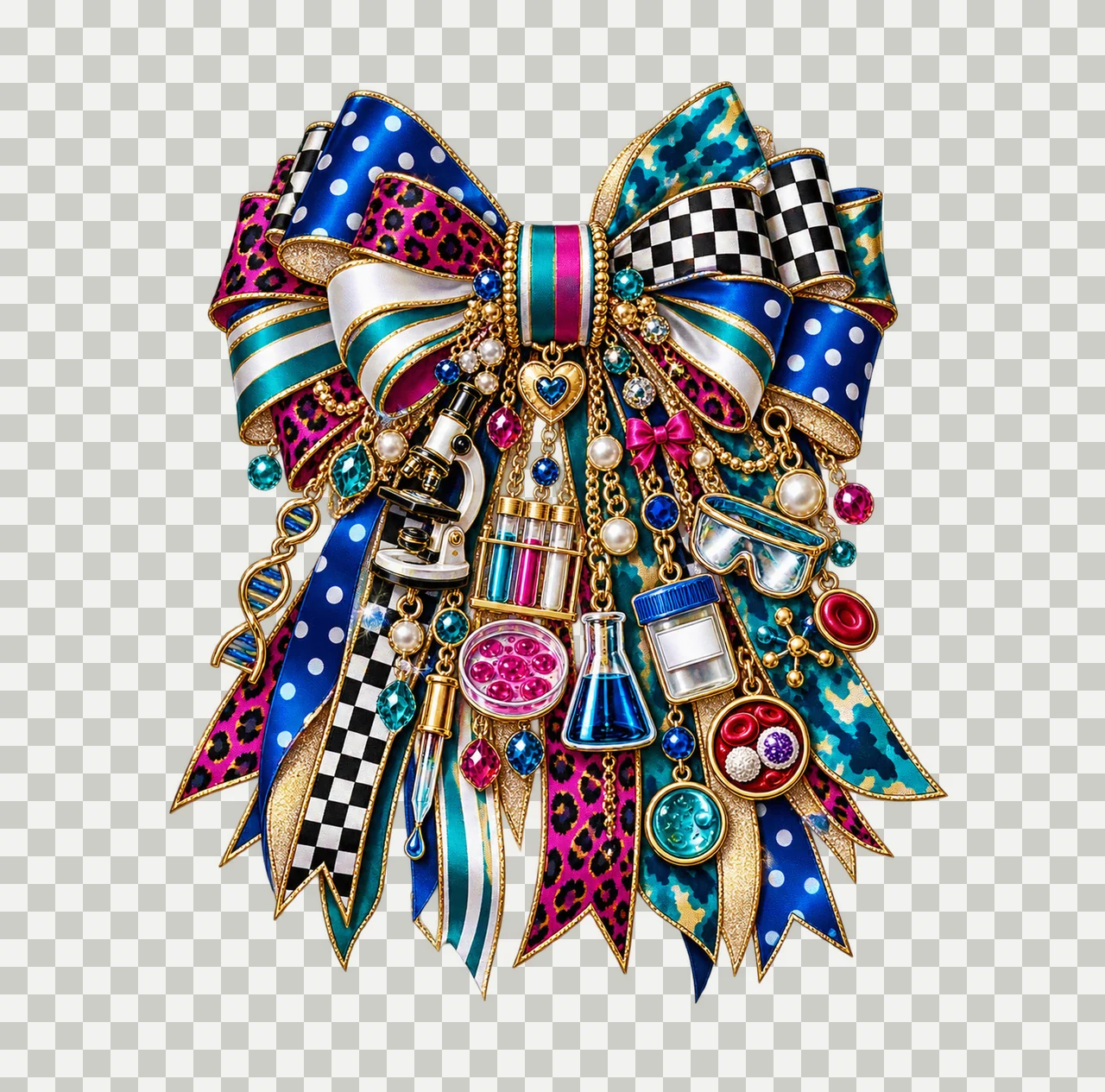 Medical Laboratory Professional Bow Charm PNG, Themed Gold Chain Charms, Coquette Ribbon Sublimation Design, Transparent Digital Download transparency and detail preview thumbnail
