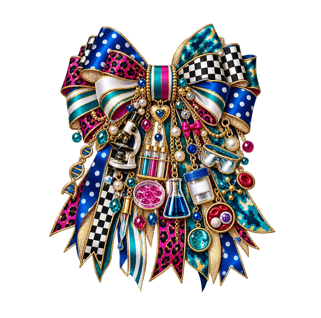 Medical Laboratory Professional Bow Charm PNG, Themed Gold Chain Charms, Coquette Ribbon Sublimation Design, Transparent Digital Download