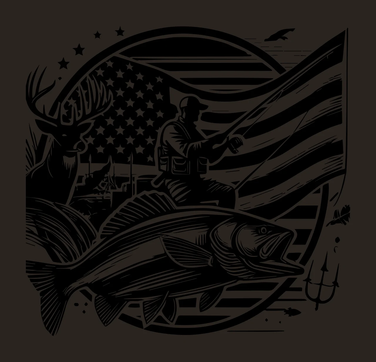Fishing Fisherman With Deer And Fish Illustration flag star contrast preview thumbnail