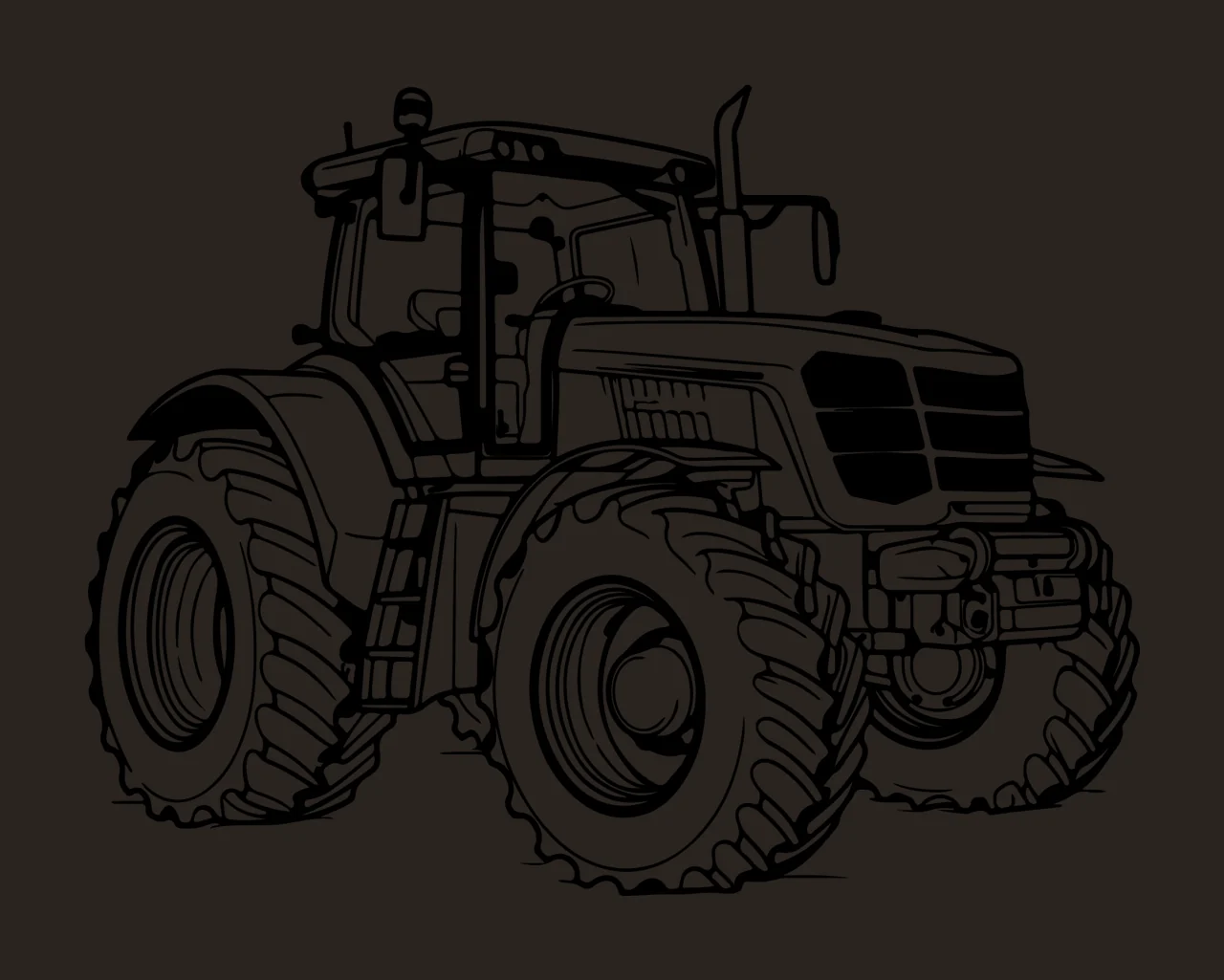Tractor Line Drawing In Profile wheels black white farming contrast preview thumbnail