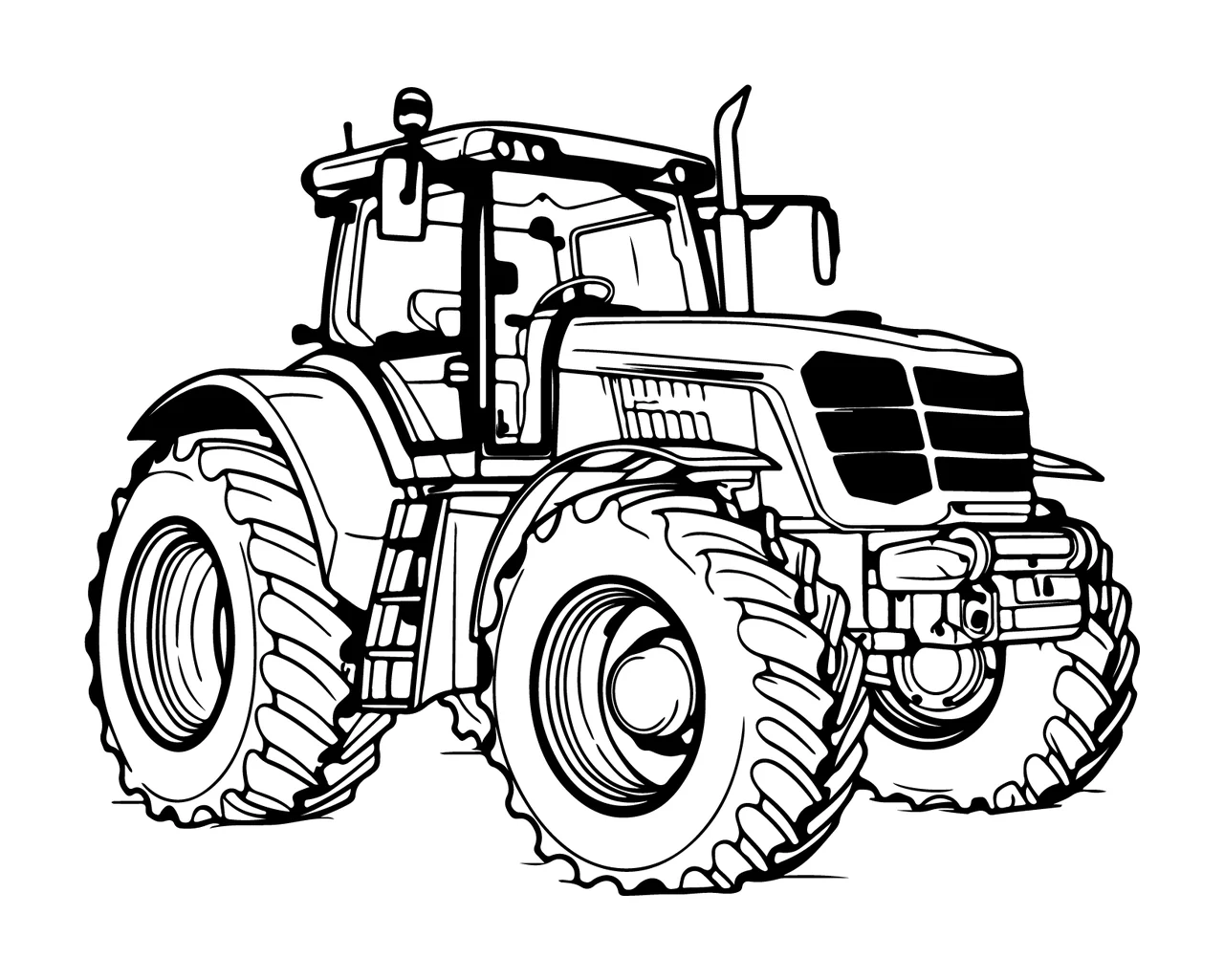 Tractor Line Drawing In Profile wheels black white farming
