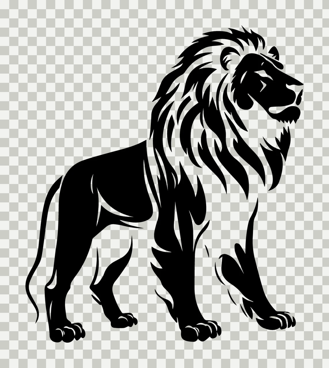 Lion Standing Side Profile Silhouette black white plain animal transparency and detail preview thumbnail