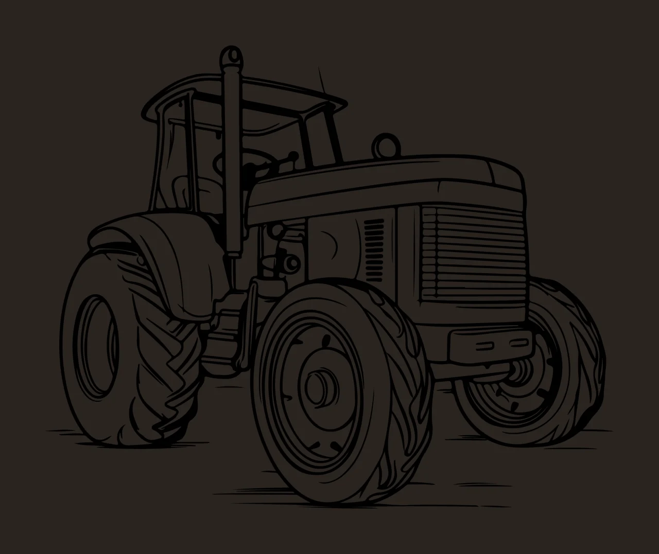 Black And White Farm Tractor stationary wheels tires exhaust pipe contrast preview thumbnail