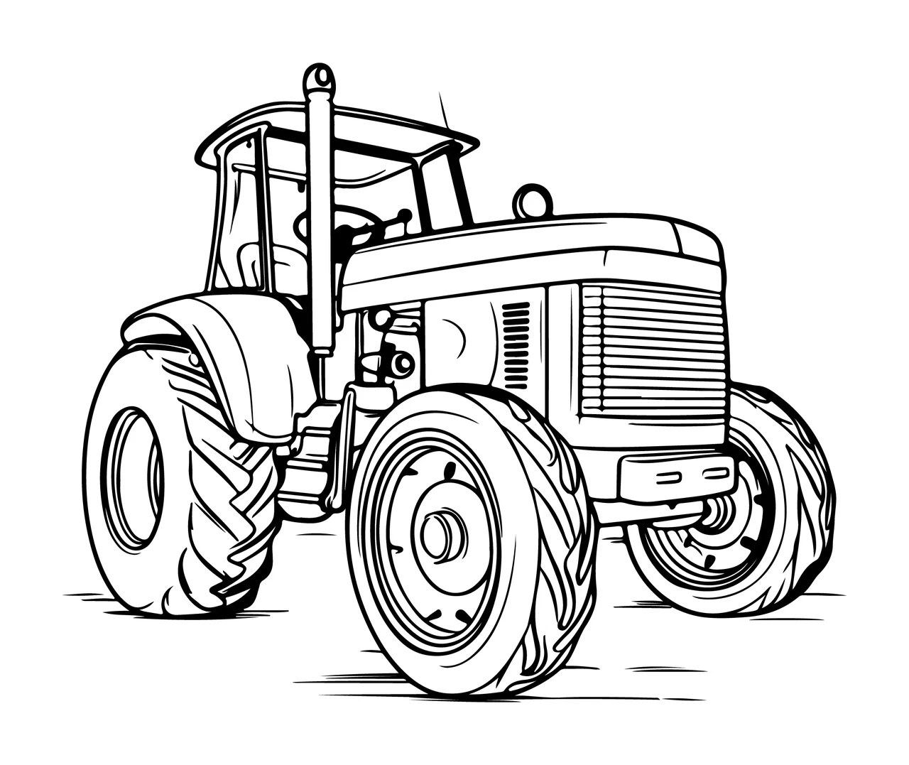 Black And White Farm Tractor stationary wheels tires exhaust pipe