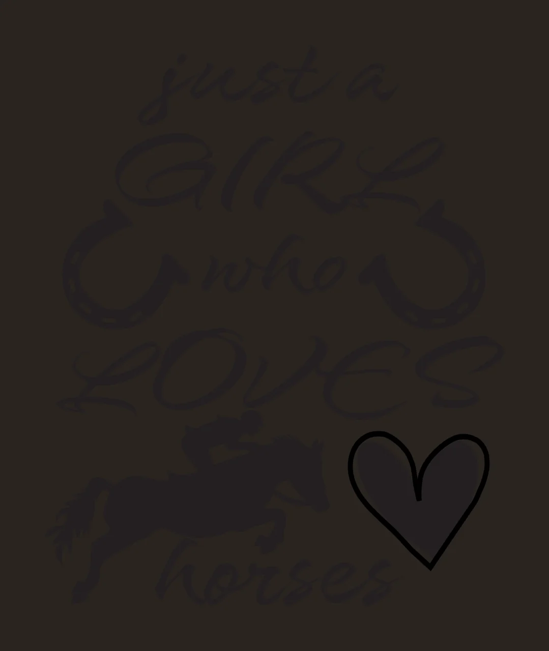 Just a GIRL who LOVES horses Equestrian typography with text, rider silhouette, horseshoes and heart in black and white contrast preview thumbnail