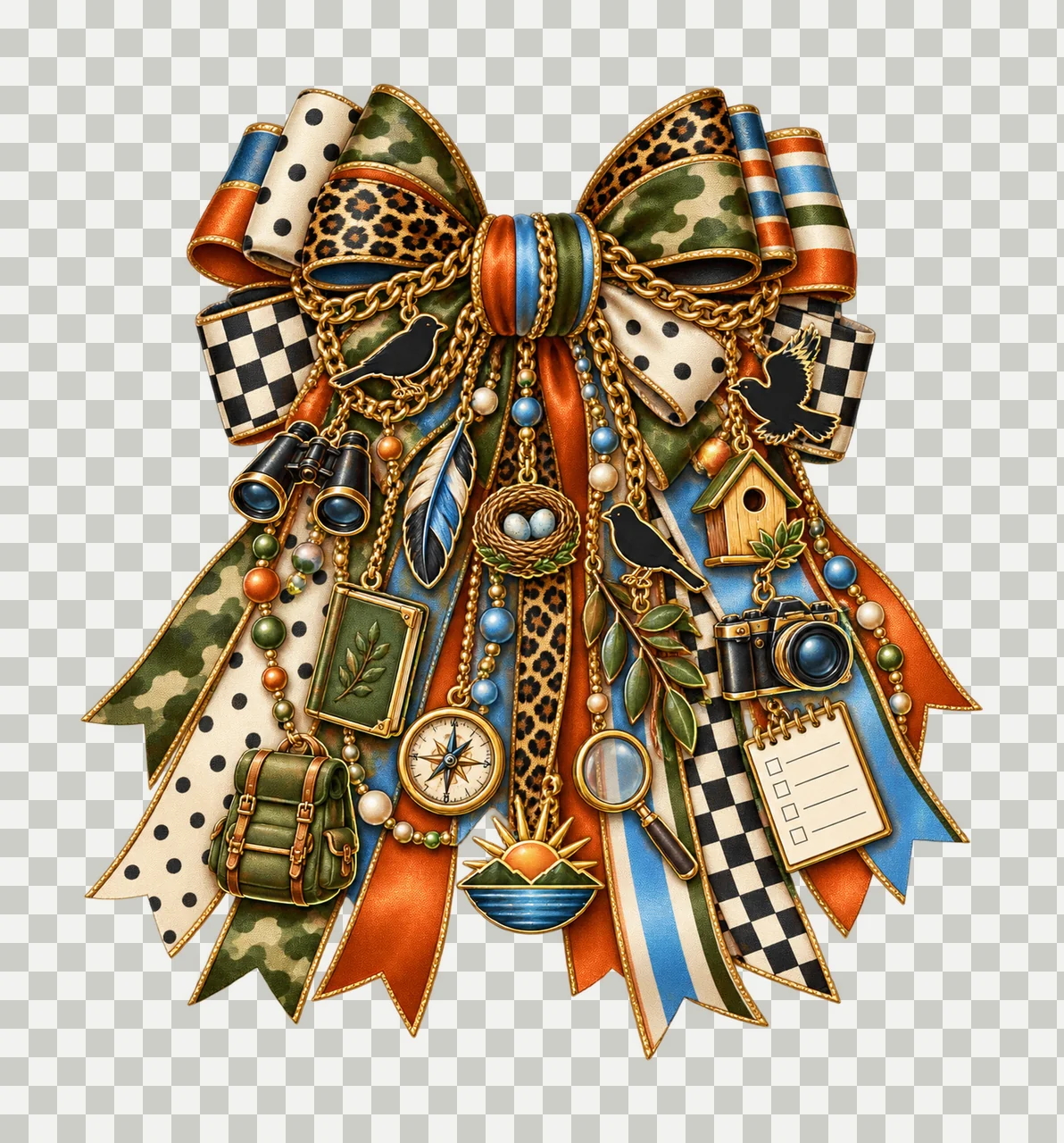 Bird Watcher Bow Charm PNG, Featureless Bird Binoculars Feeder and Nest Charms, Birding Sublimation Design transparency and detail preview thumbnail