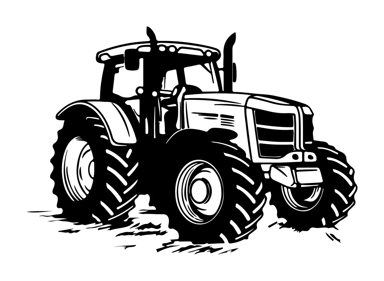 Black And White Agricultural Tractor Silhouette Sitting wheel