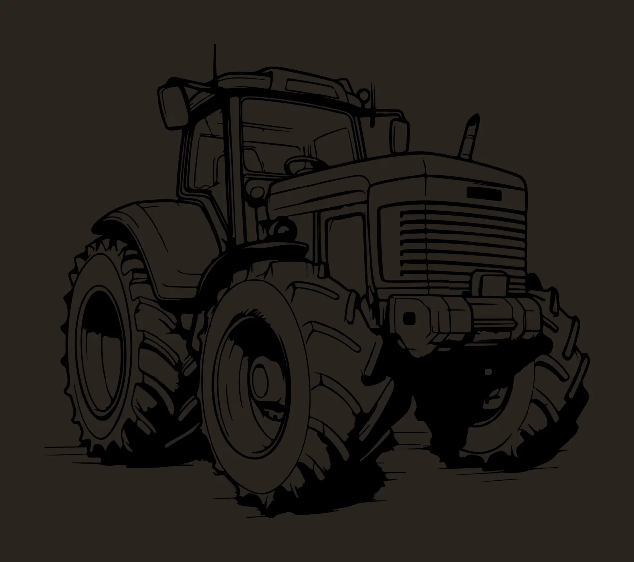 Line Art Agricultural Tractor Drawing stationary wheels tires contrast preview thumbnail