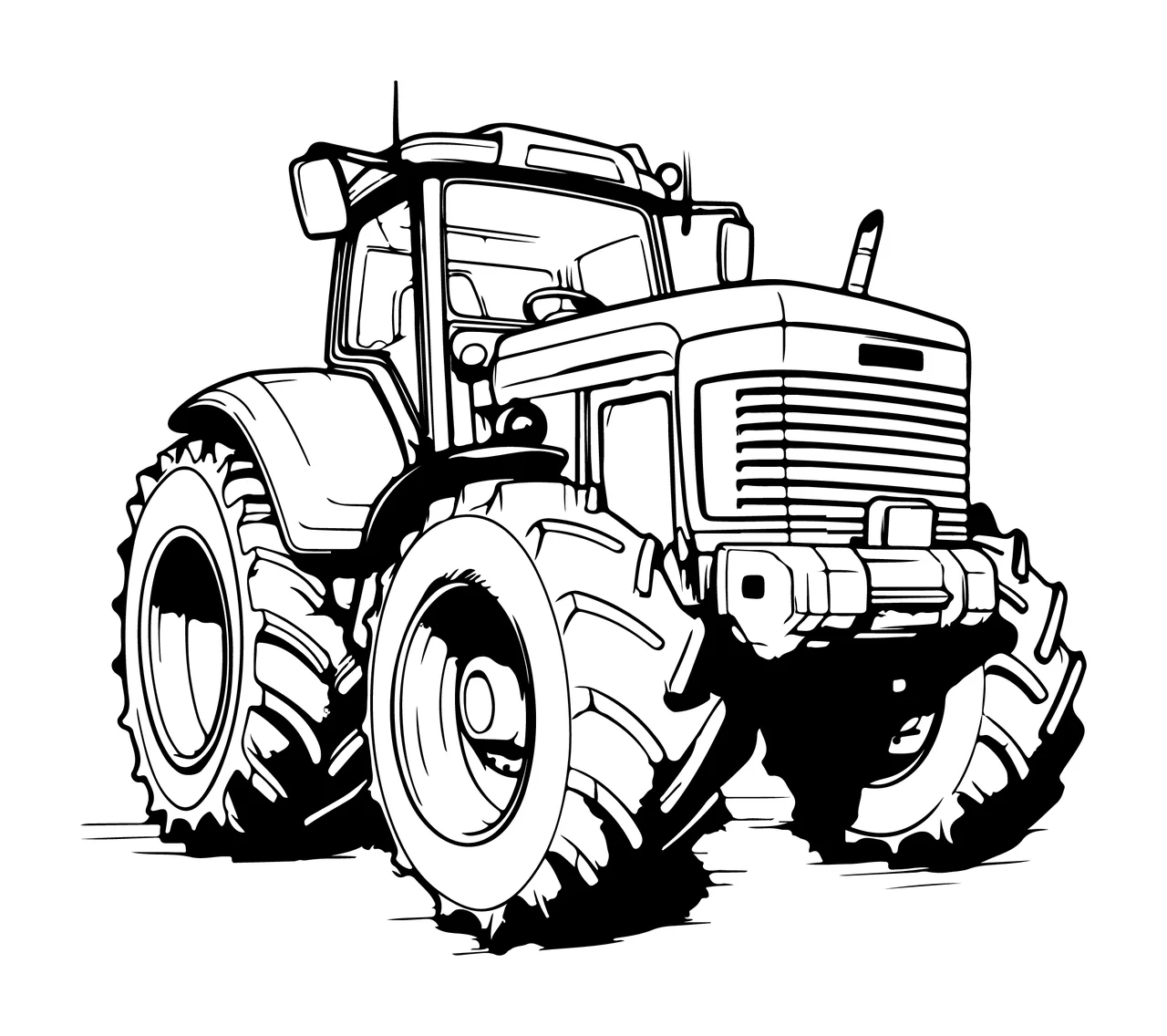 Line Art Agricultural Tractor Drawing stationary wheels tires