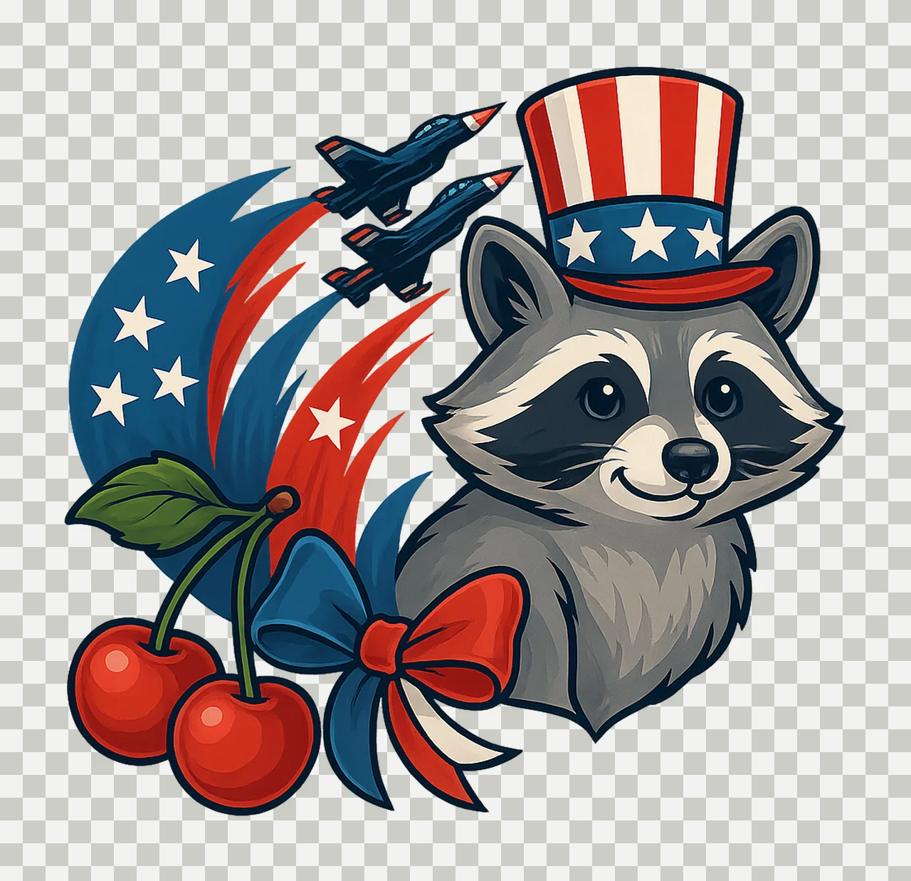 Patriotic Red White Blue flag jet 4th of july cherries transparency and detail preview thumbnail