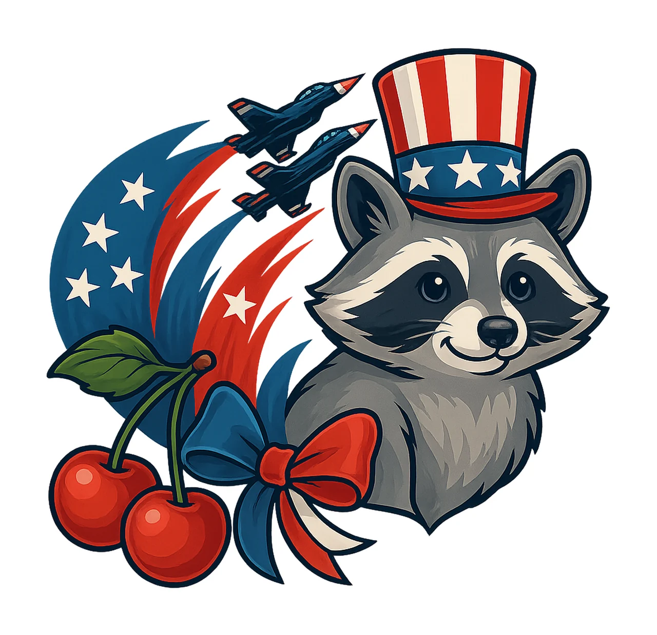 Patriotic Red White Blue flag jet 4th of july cherries