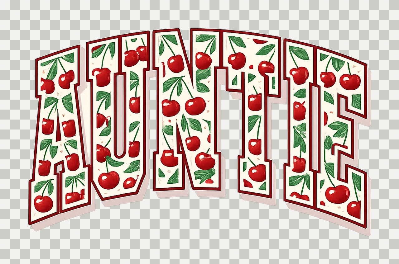 Trendy retro auntie cherry first birthday design summer transparency and detail preview thumbnail