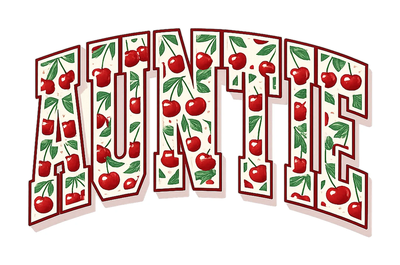 Trendy retro auntie cherry first birthday design summer