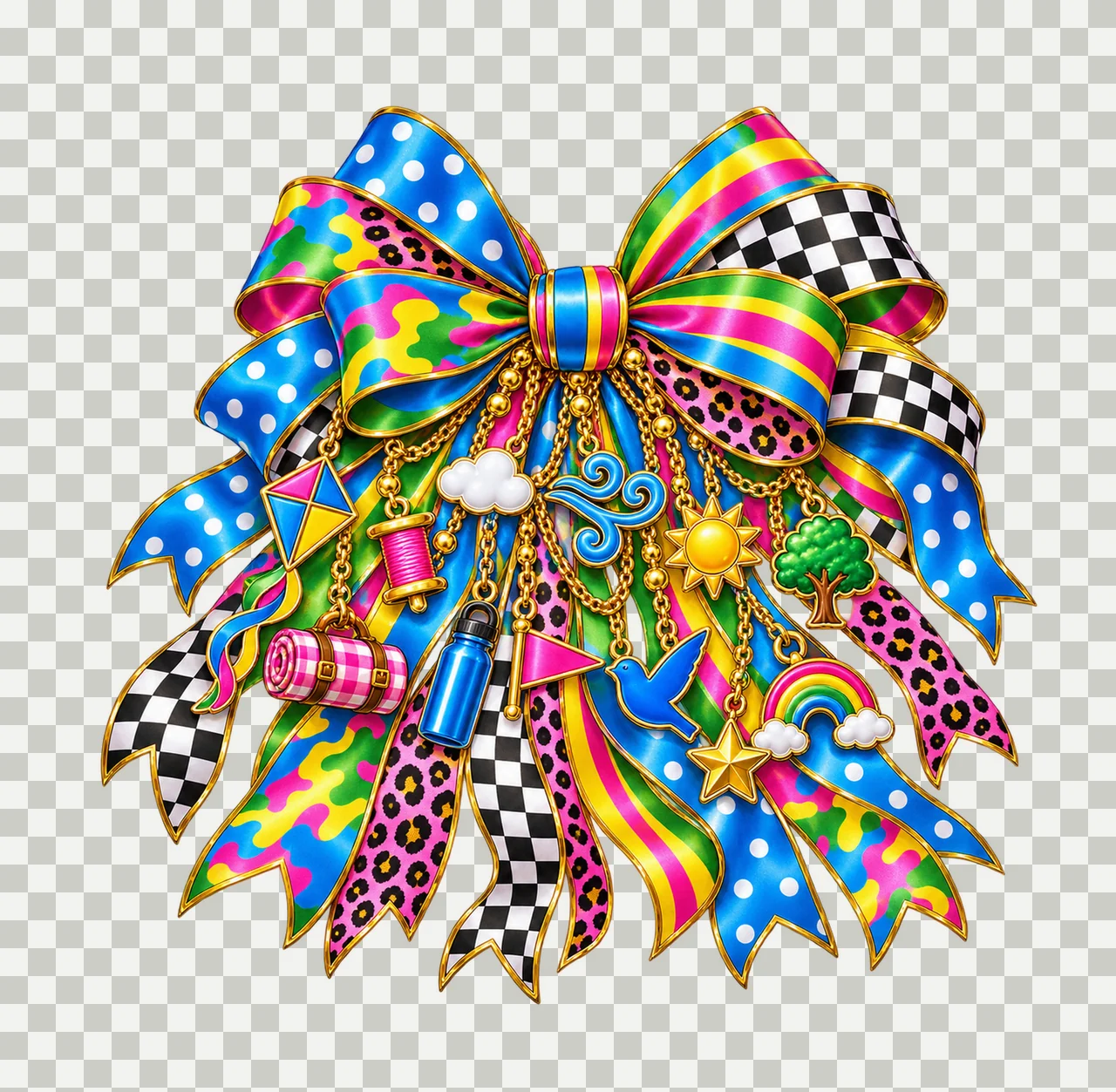 Kite Flyer Bow Charm PNG, Gold Chain Charms, Transparent Sublimation Design, Digital Download transparency and detail preview thumbnail