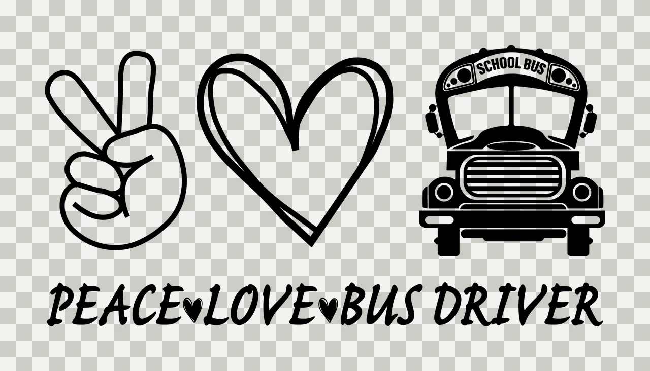 School Bus Peace Typography Design sign hand heart line art transparency and detail preview thumbnail