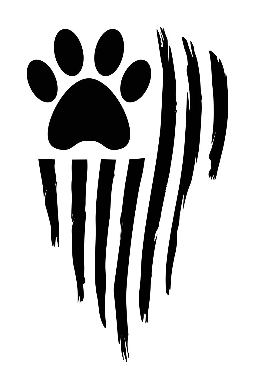 Paw Animal Print Graphic Above Uneven Vertical Textured lines