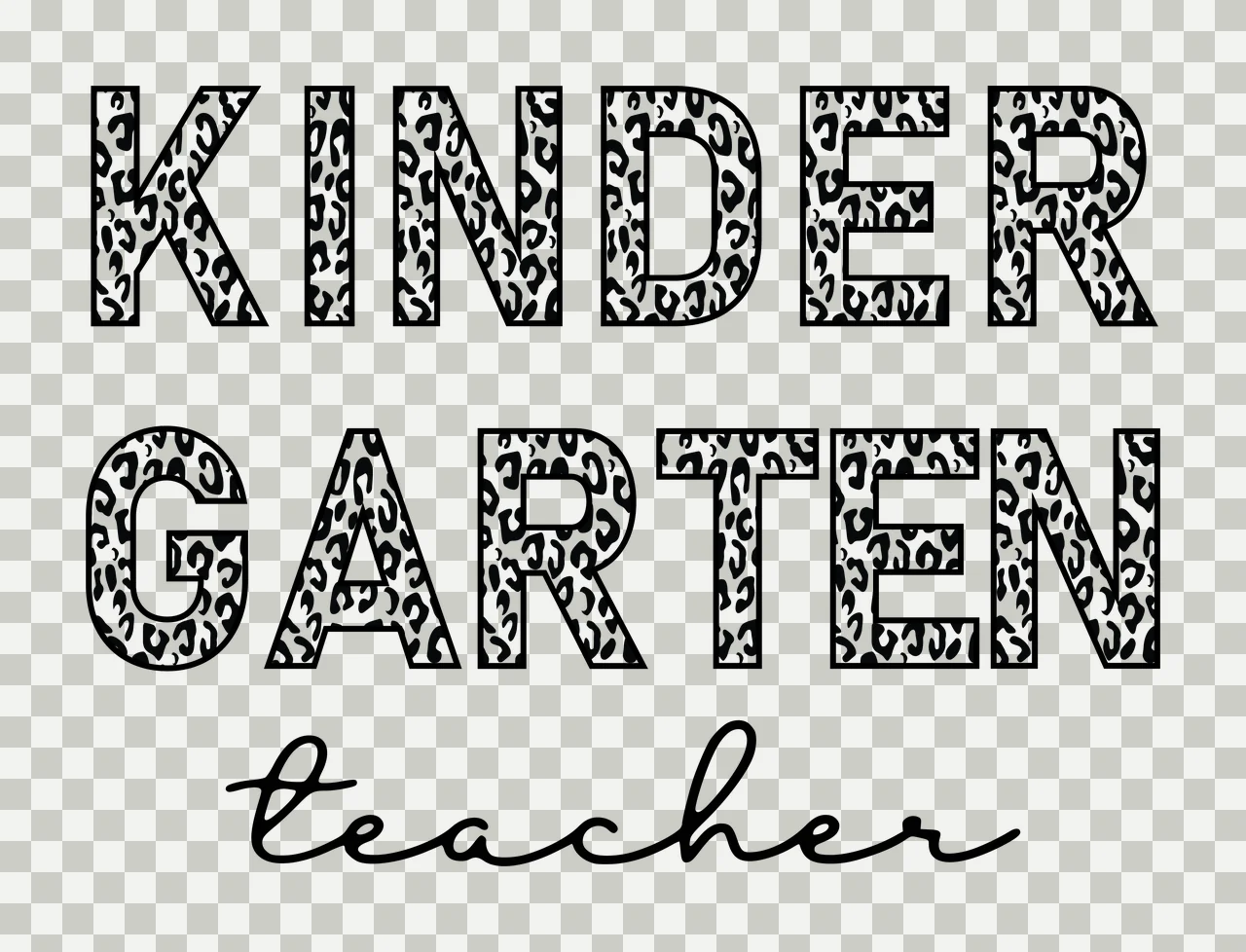 KINDER GARTEN teacher Typography Design with leopard print pattern in black and white transparency and detail preview thumbnail