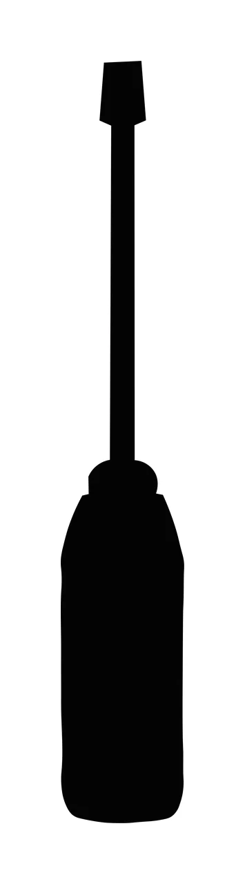 Silhouette Design of screwdriver with handle, shaft and flathead tip in black and white
