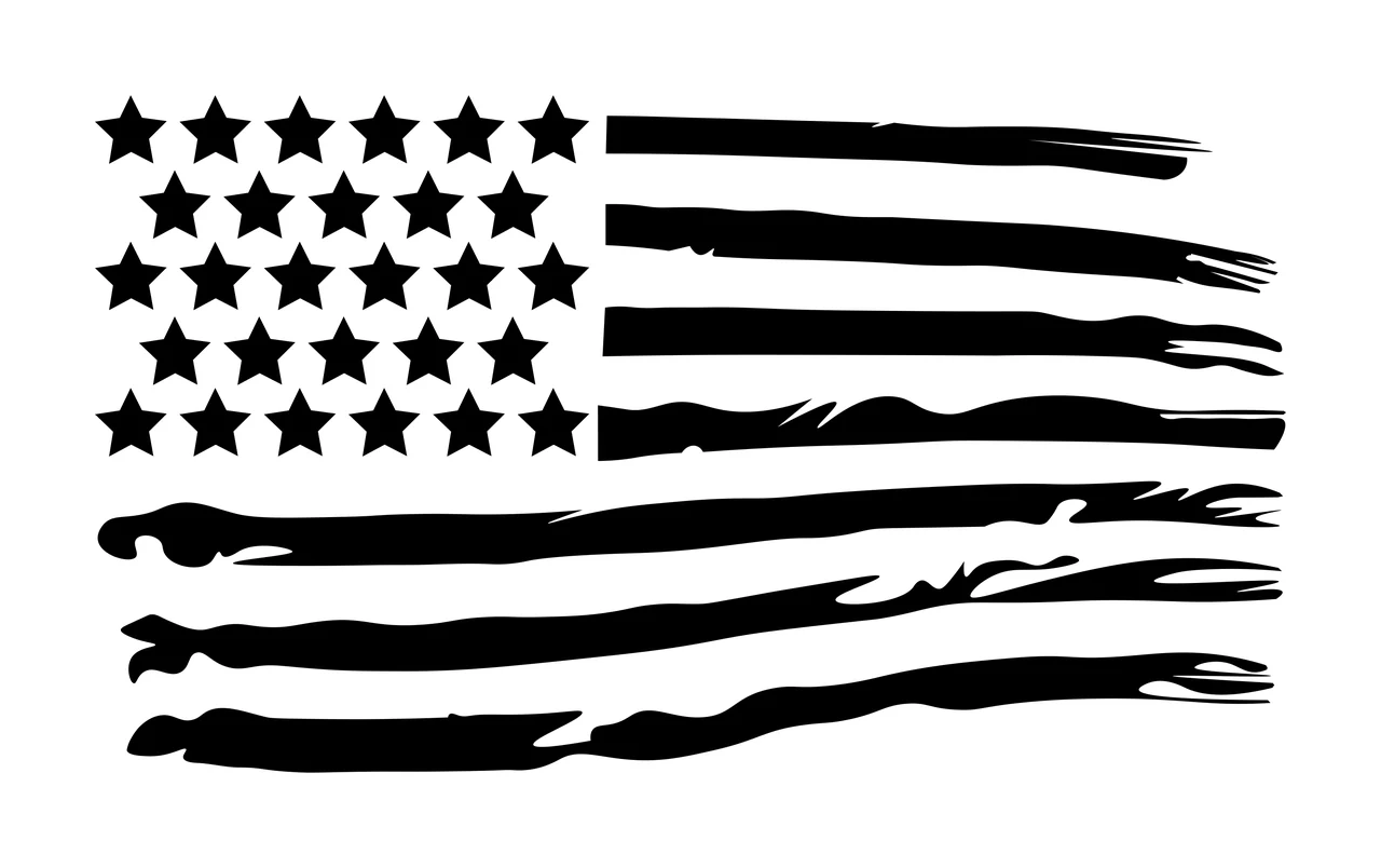 Black Flag United States With Distressed Stripes stars white