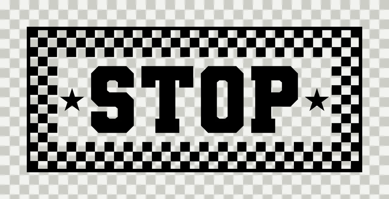 Stop Black Sign Text With A Checkered Border pattern stars transparency and detail preview thumbnail