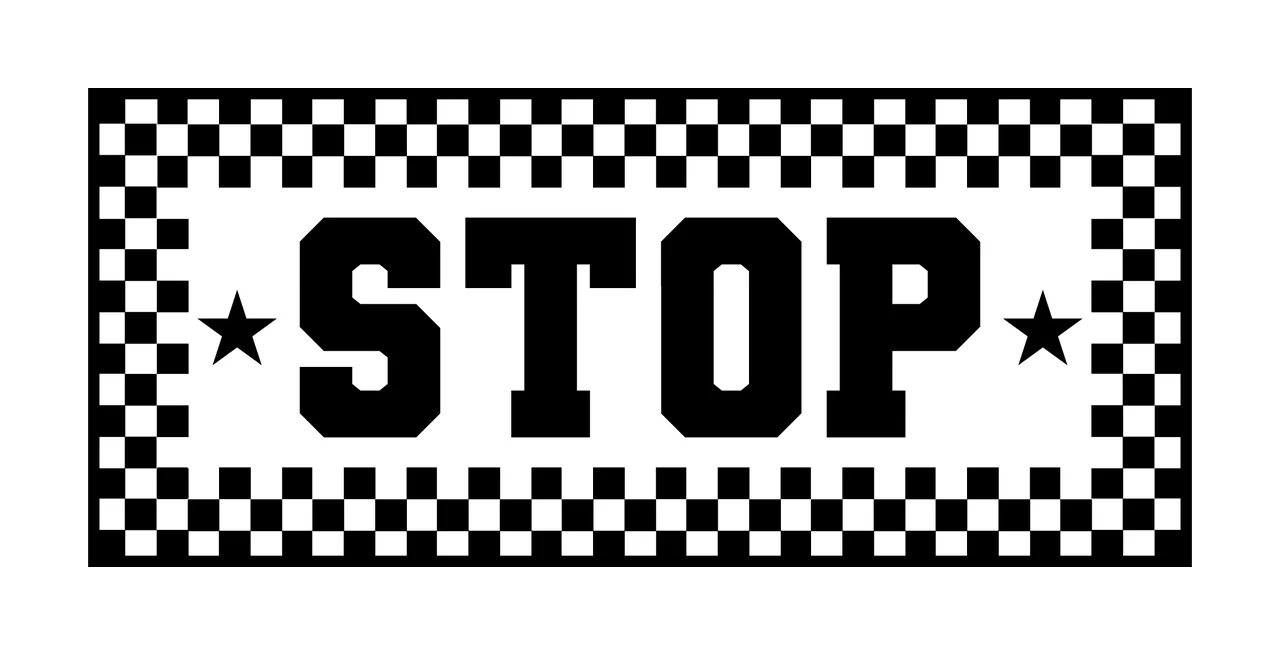 Stop Black Sign Text With A Checkered Border pattern stars
