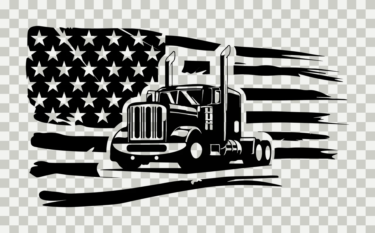 Semi Truck Flag Over American Pattern driving stars stripes transparency and detail preview thumbnail