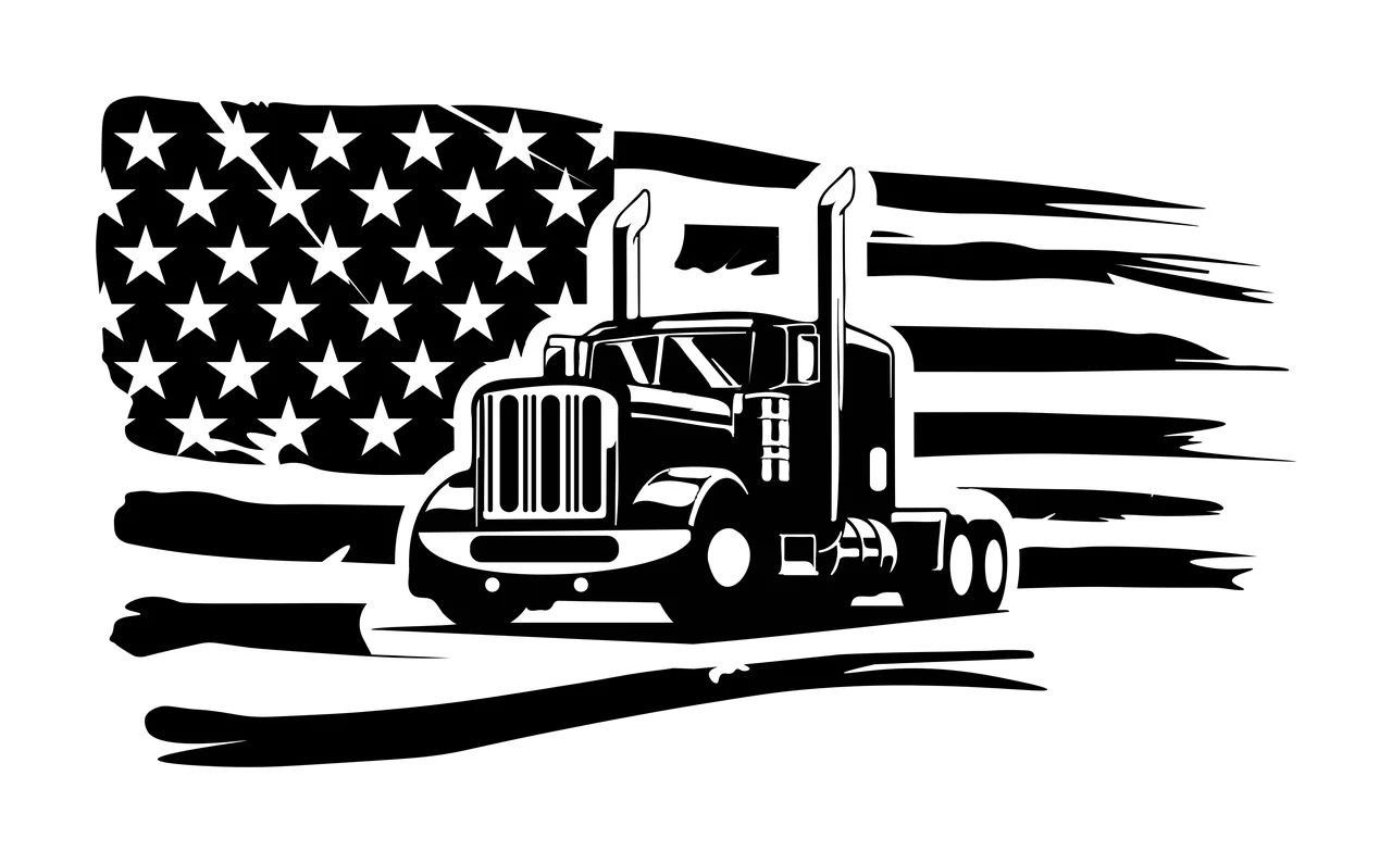 Semi Truck Flag Over American Pattern driving stars stripes