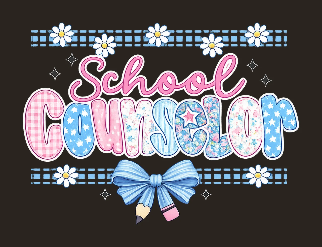 Coquette School Counselor Preppy Floral Design Back to contrast preview thumbnail
