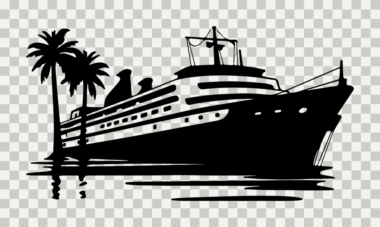 Cruise Ship Silhouette With Palm Trees floating water Variation transparency and detail preview thumbnail