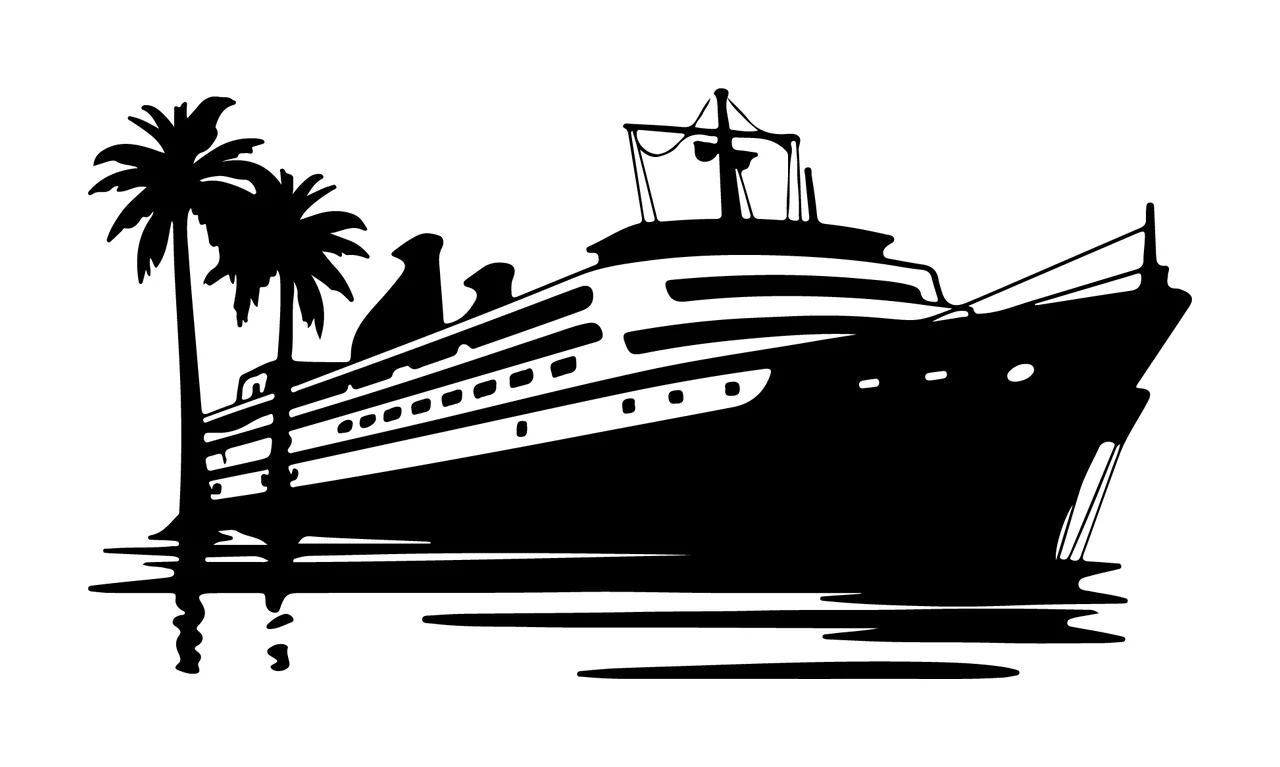 Cruise Ship Silhouette With Palm Trees floating water Variation