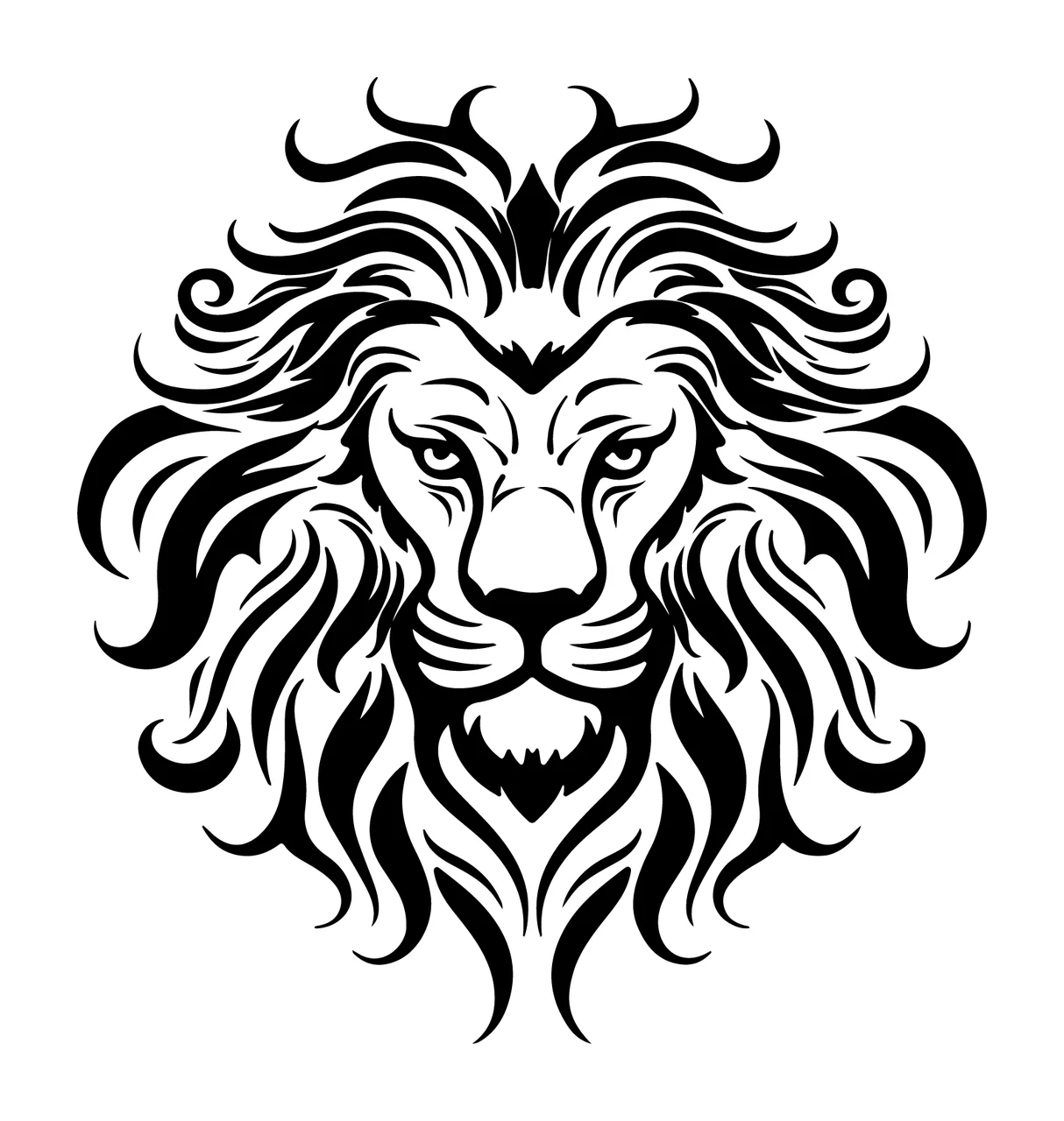 Lion Head With Flowing Mane Graphic tribal black white animal