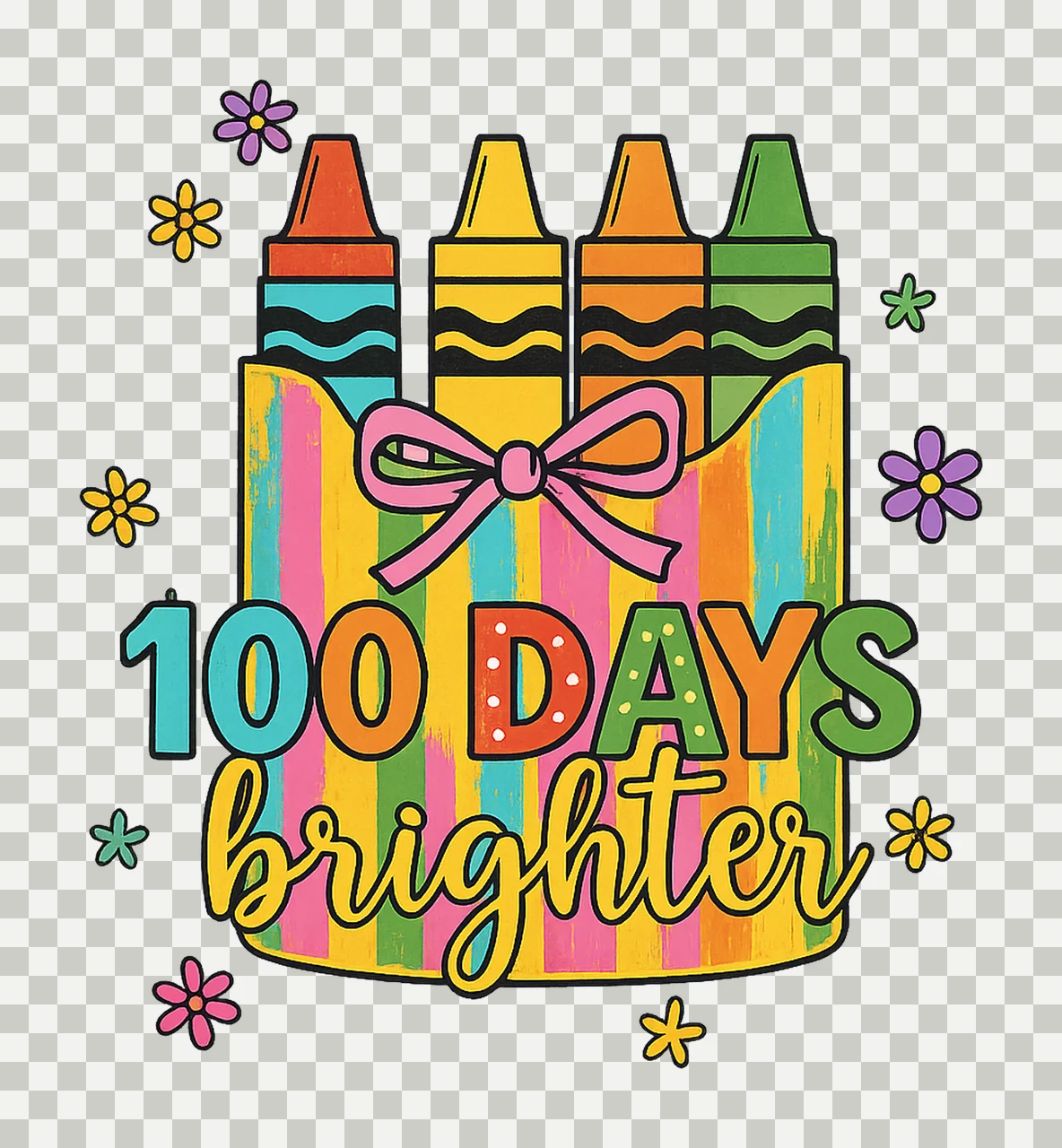 100 Days Brighter Glitter Crayons Colorful School Design transparency and detail preview thumbnail