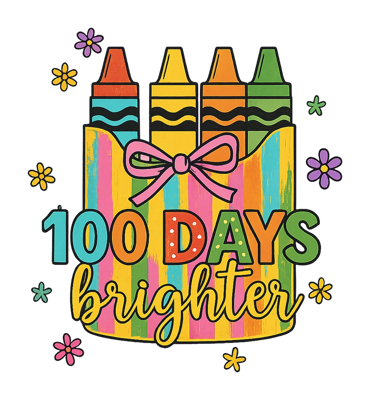 100 Days Brighter Glitter Crayons Colorful School Design