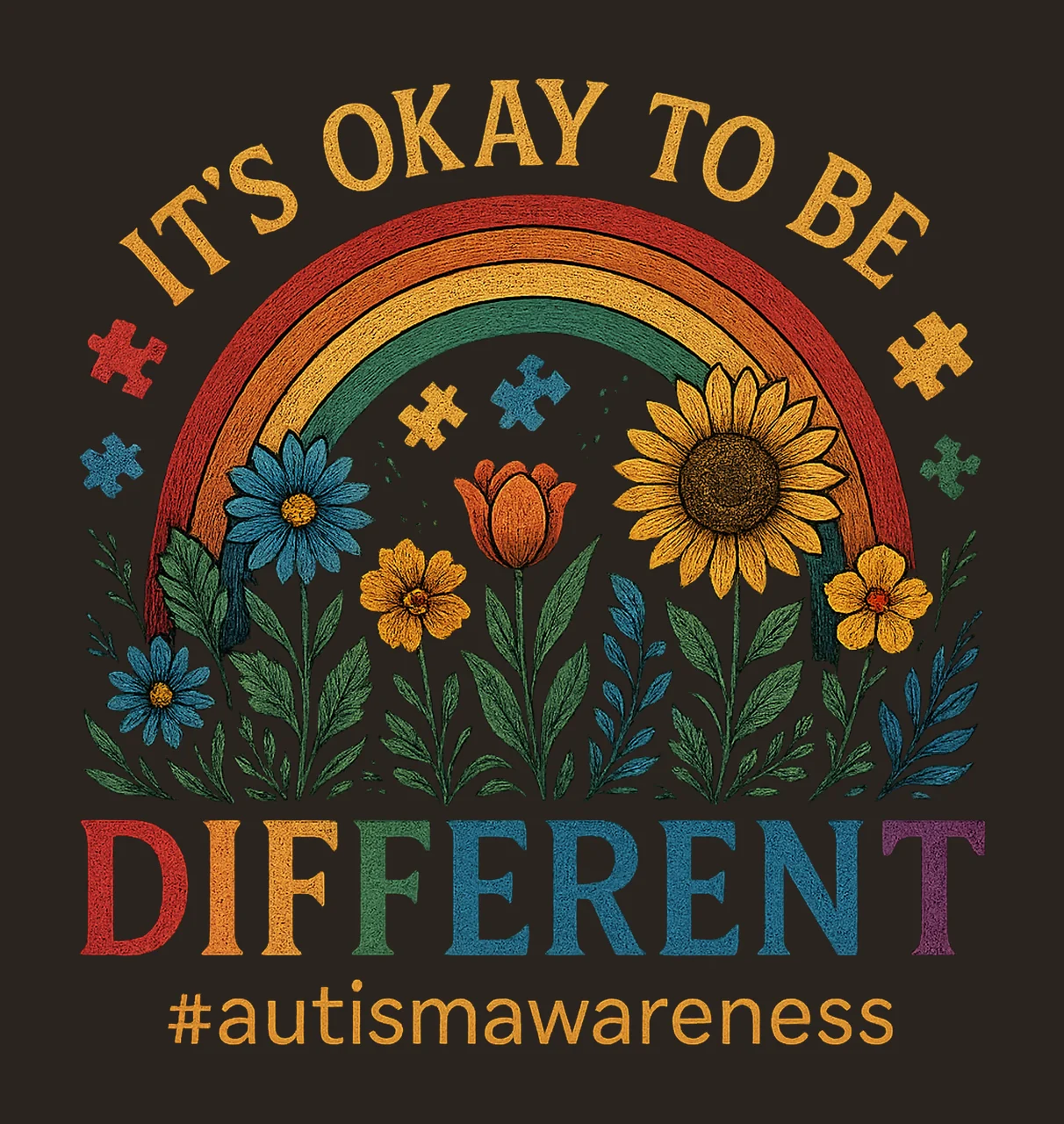 Autism Ribbon It Ok To Be Different Rainbow Coquette Retro contrast preview thumbnail
