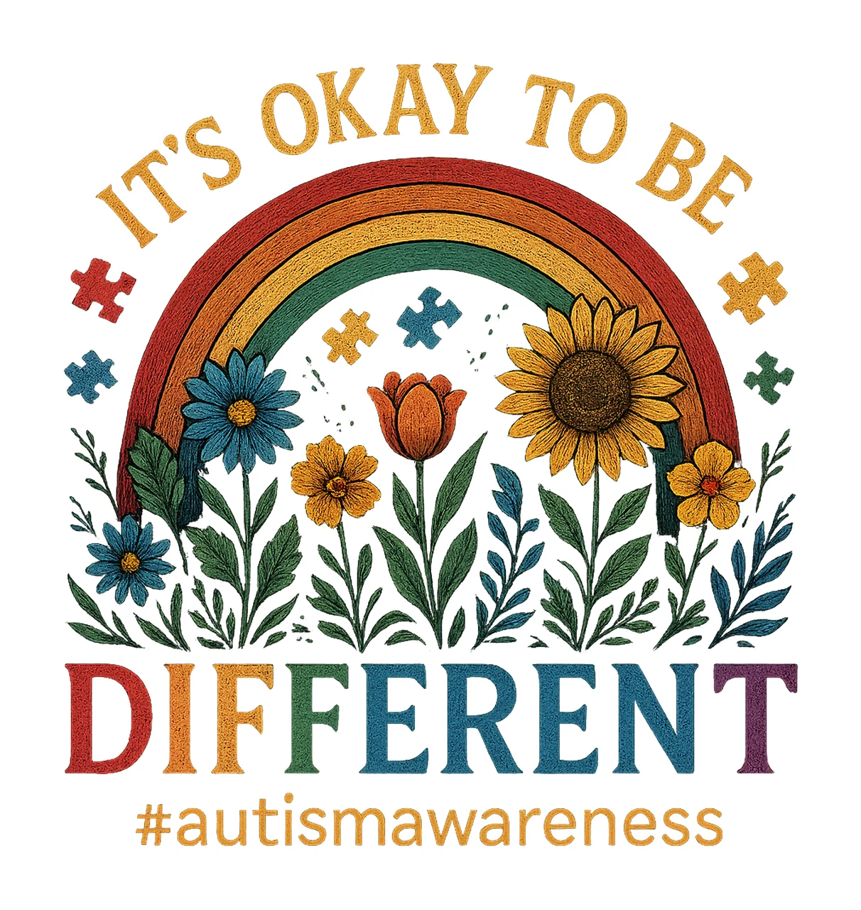 Autism Ribbon It Ok To Be Different Rainbow Coquette Retro