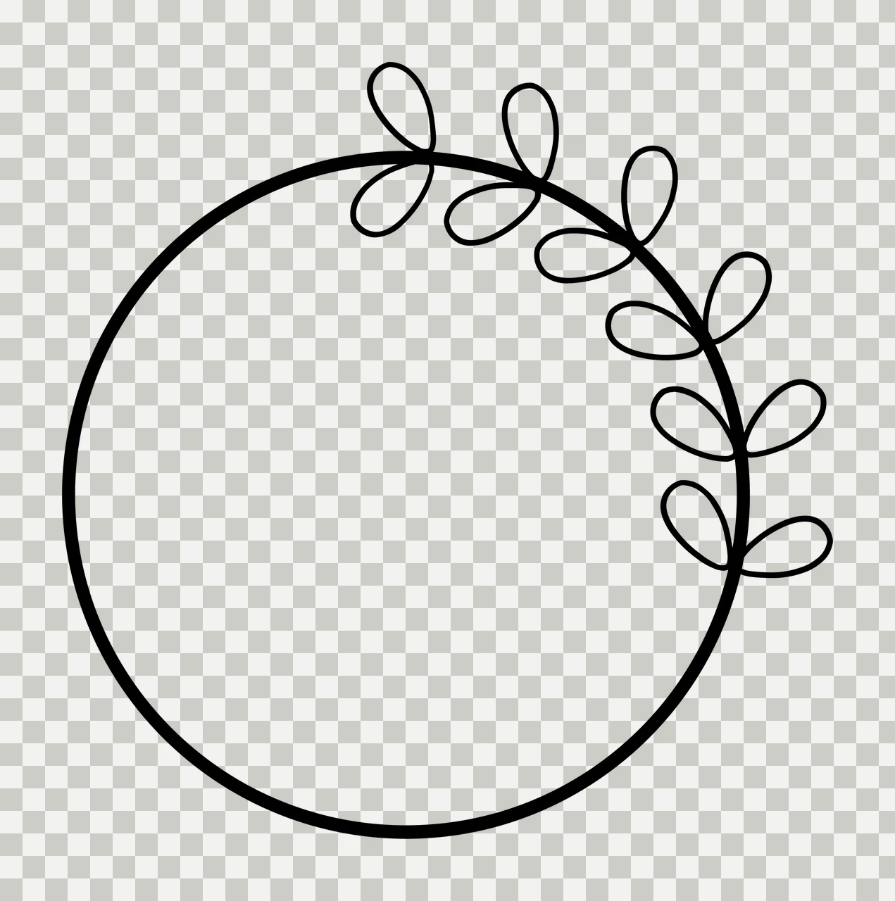 Line Art Illustration of circular frame with circle, branch and leaves in black and white transparency and detail preview thumbnail