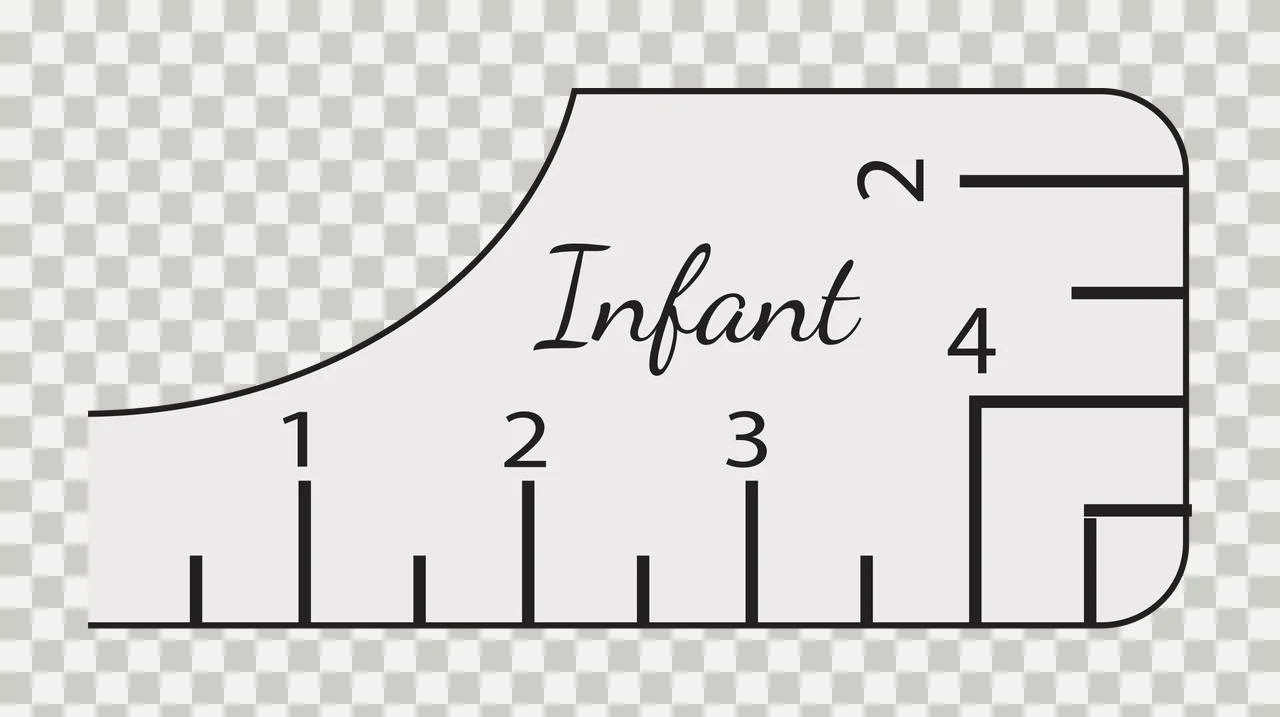 Infant 1 2 3 4 2 ruler scale corner segment Design with tick marks, measurement numbers, script text and curved corner border in light gray, black and white transparency and detail preview thumbnail