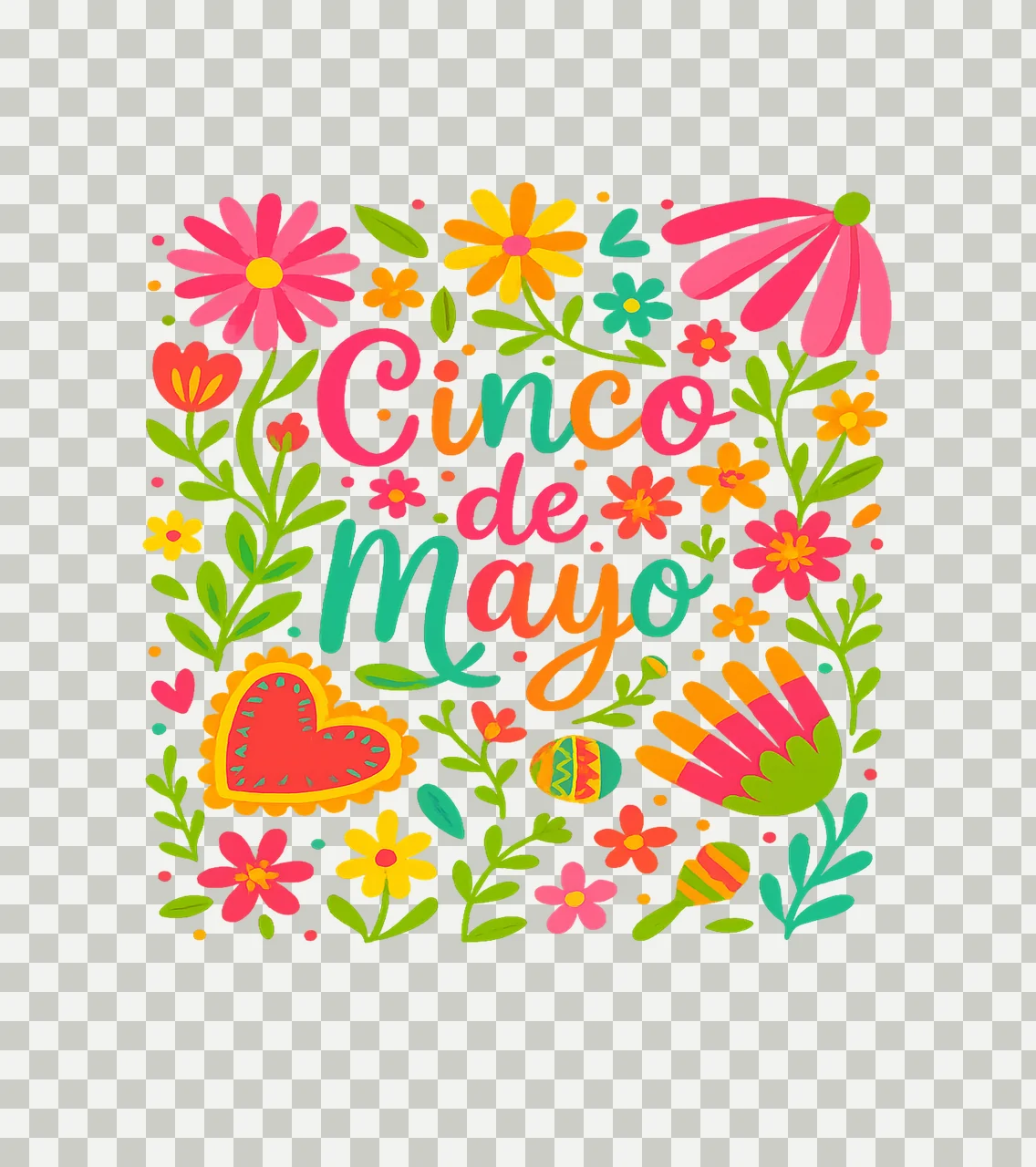 Cinco De Mayo Flowers Forming Rectangular Border leaves transparency and detail preview thumbnail