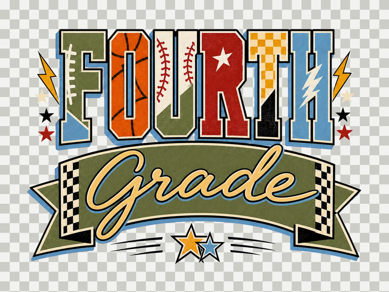 Retro Back to School Boys Fourth Grade Sports sublimation transparency and detail preview thumbnail