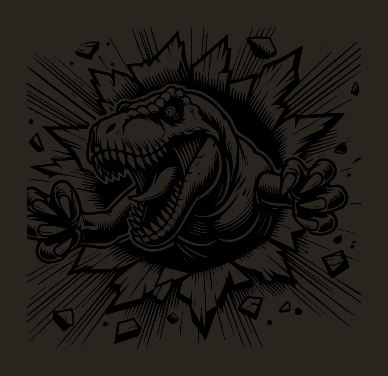 Wall Dinosaur Head Breaking Through Illustration claws cracks contrast preview thumbnail