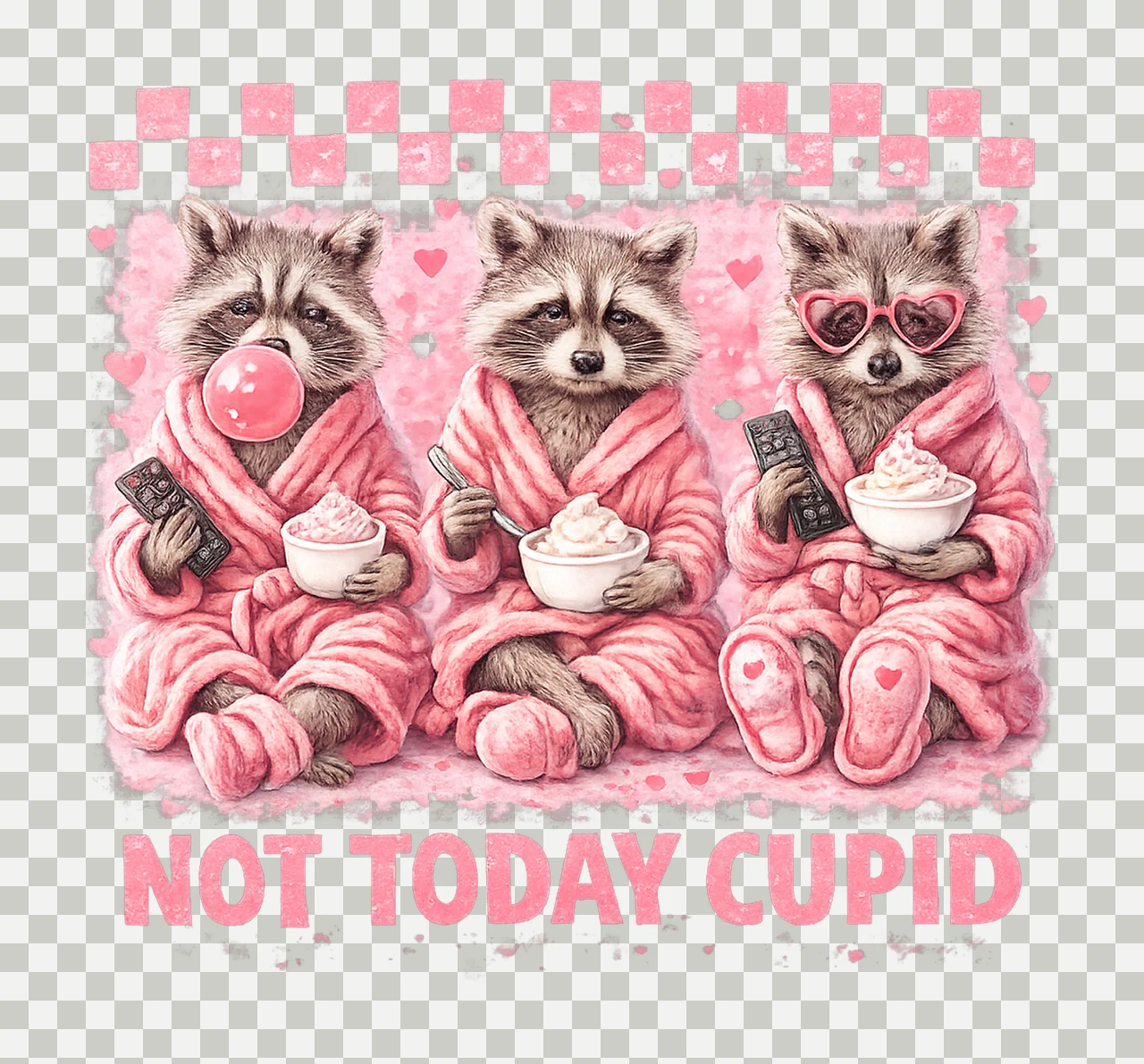Not Today Cupid Snarky Raccoon Valentines Day Design transparency and detail preview thumbnail