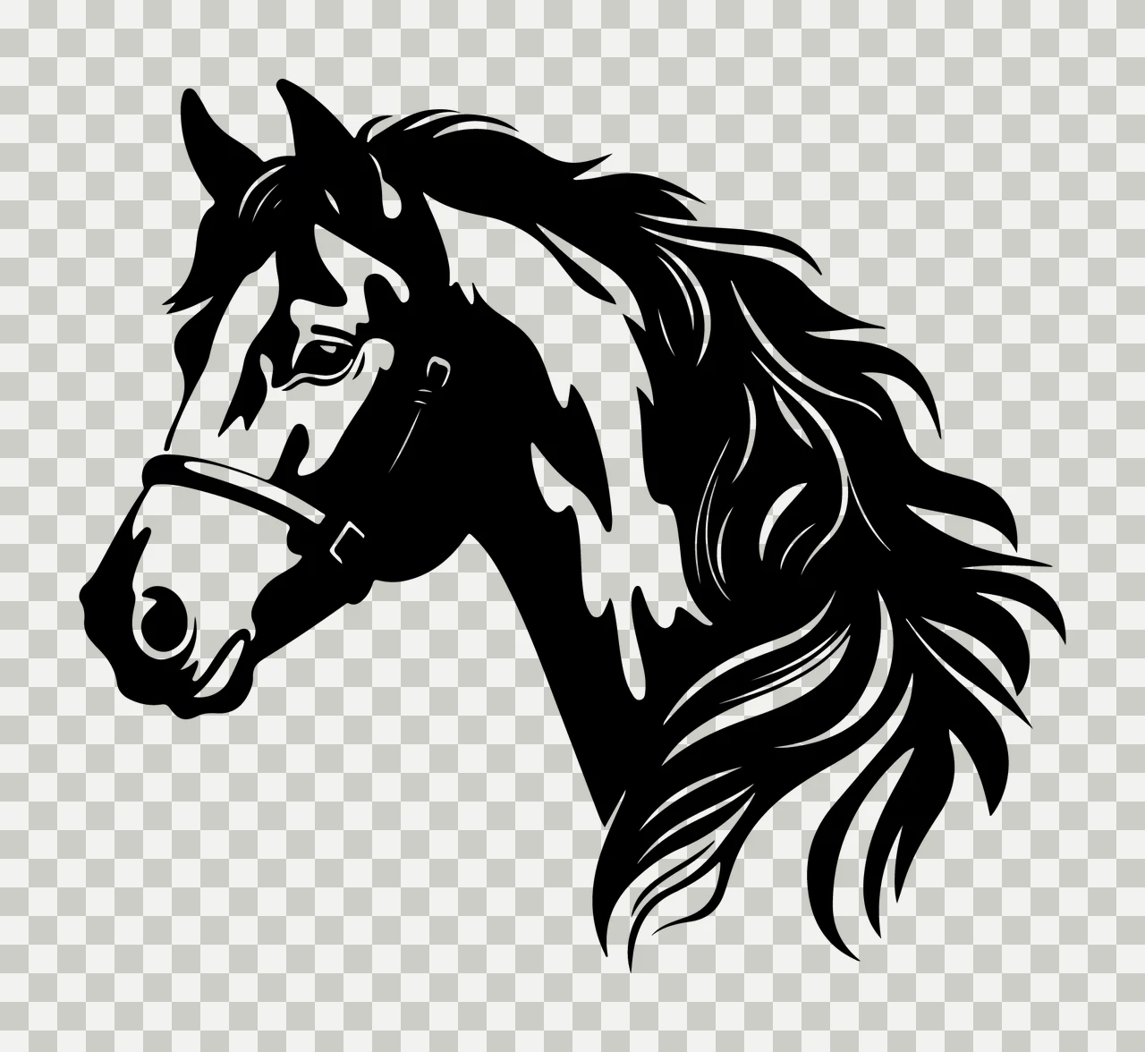 Horse Head Profile Graphic Illustration standing halter mane transparency and detail preview thumbnail